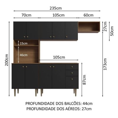 Armário Cozinha Compacta 235cm Rustic/Preto Gourmet 02