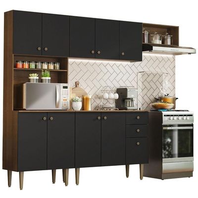 Armário Cozinha Compacta 235cm Rustic/Preto Gourmet 02