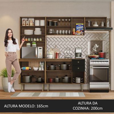 Armário Cozinha Compacta 235cm Rustic/Preto Gourmet 02