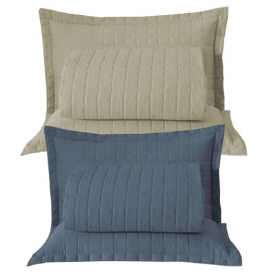 Combo 2 Kit Cobre Leito Colcha Monaco King Dupla Face - Cáqui - Azul