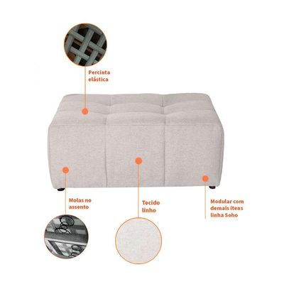 Sofá Modular 2 Lugares com Puff Soho Linho Cru