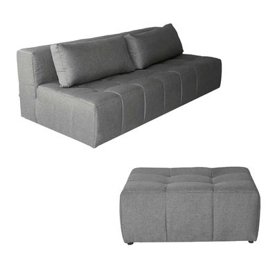 Sofá Modular 3 Lugares com Puff Soho Linho Cinza