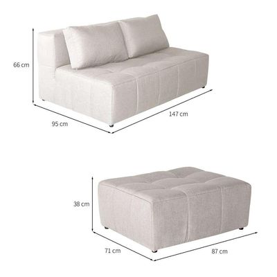 Sofá Modular 2 Lugares com Puff Soho Linho Cru