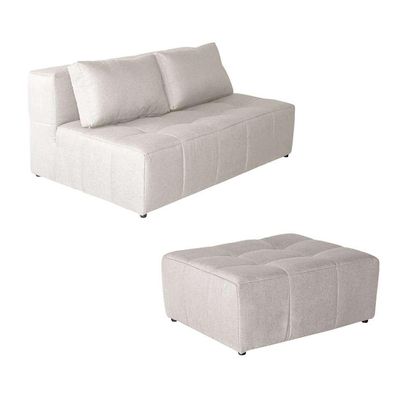 Sofá Modular 2 Lugares com Puff Soho Linho Cru