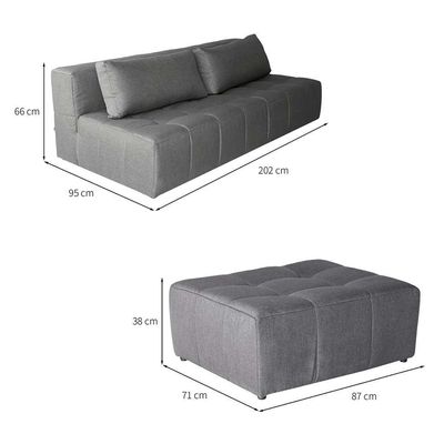 Sofá Modular 3 Lugares com Puff Soho Linho Cinza