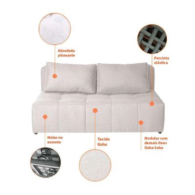 Sofá Modular 2 Lugares com Puff Soho Linho Cru