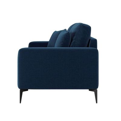 Sofá 3 Lugares com Molas Ensacadas 200 cm e Puff Unne Linho Azul Marinho
