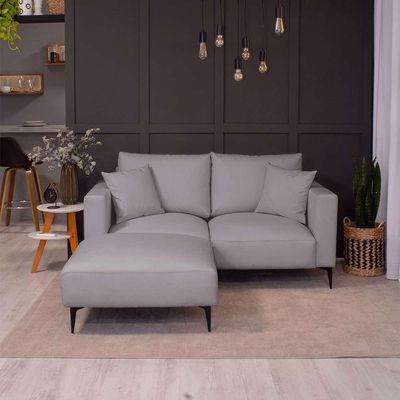 Sofá 2 Lugares com Molas Ensacadas 170 cm e Puff Unne Linho Cinza