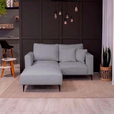 Sofá 2 Lugares com Molas Ensacadas 170 cm e Puff Unne Bouclé Cinza