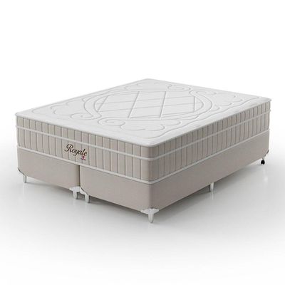 Cama Box King Royale com Colchão King Molas Ensacadas Bege e Branca