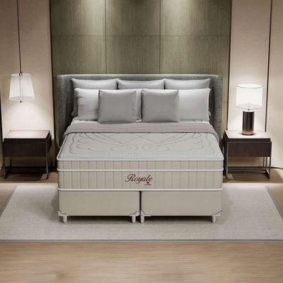 Cama Box Queen Royale com Colchão Queen Molas Ensacadas Bege e Branca