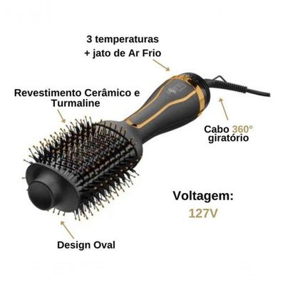 Escova Modeladora Multilaser Seca Alisa 1200w Oval Gold 110v