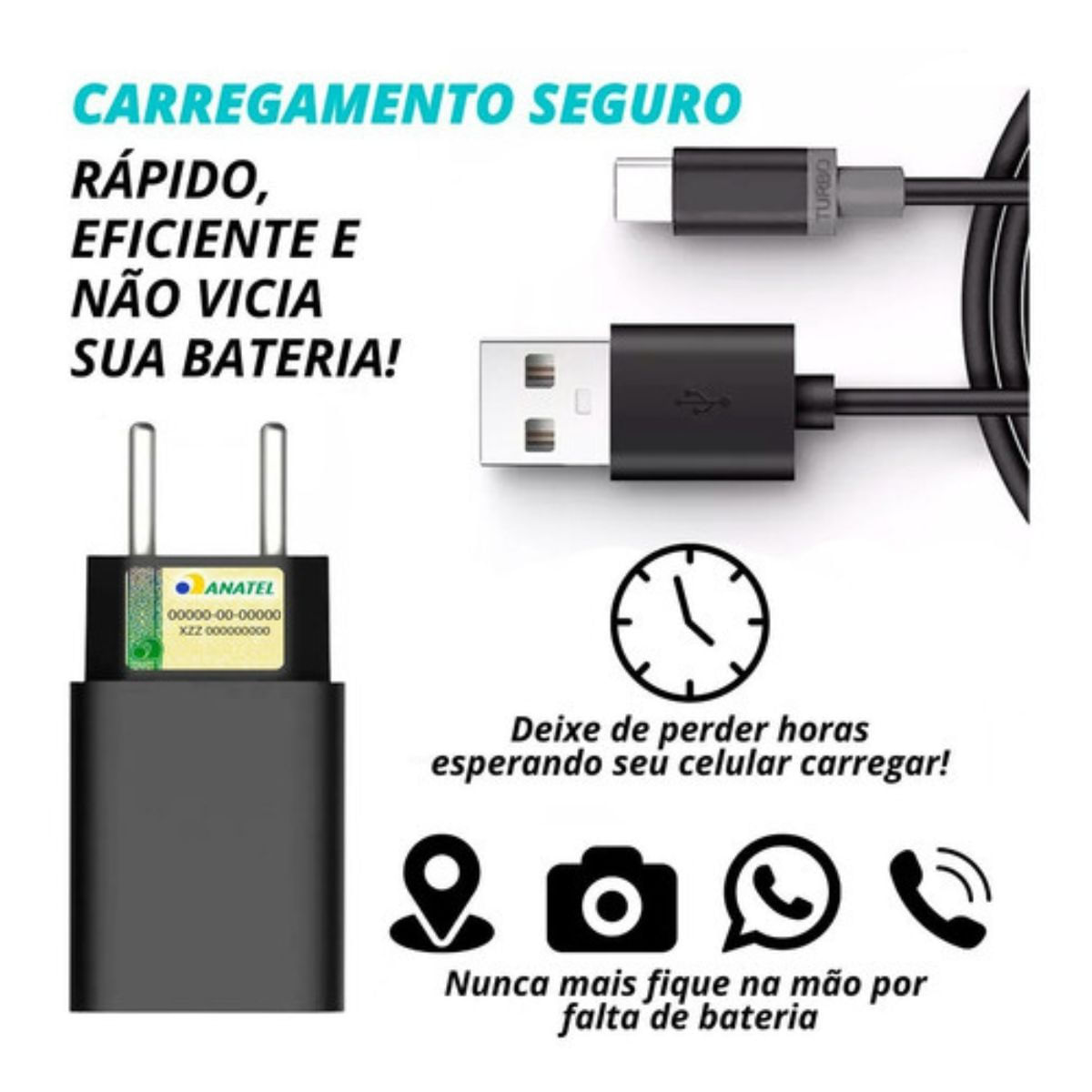 Carregador Turbo Preto Rápido Veloz Para Samsung S23 Ultra