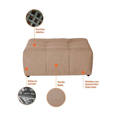 Sofá Modular 2 Lugares com Puff Soho Linho Bege