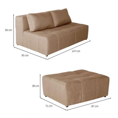 Sofá Modular 2 Lugares com Puff Soho Linho Bege