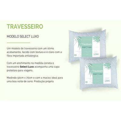 2 Travesseiros Select Fibras Luxo Importada E Antialérgica