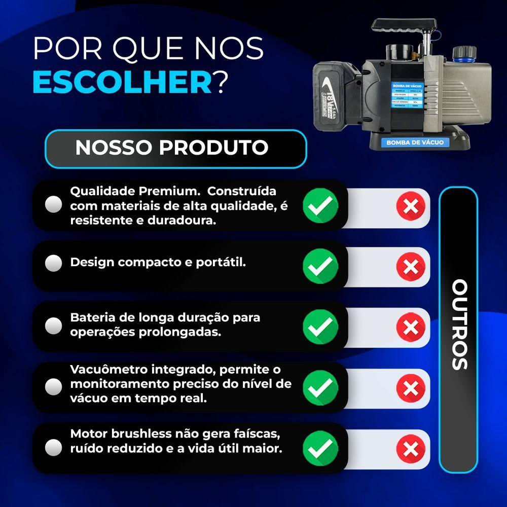 Bomba De Vacuo 3cfm A Bateria C- Vacuometro Integrado Hiatsu