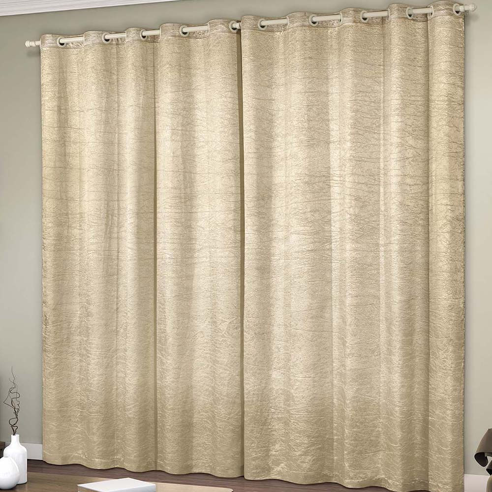 Cortina Glamour Cetim Amassado 2,00m x 1,70m Sala Quarto  Varão 2M - Bege