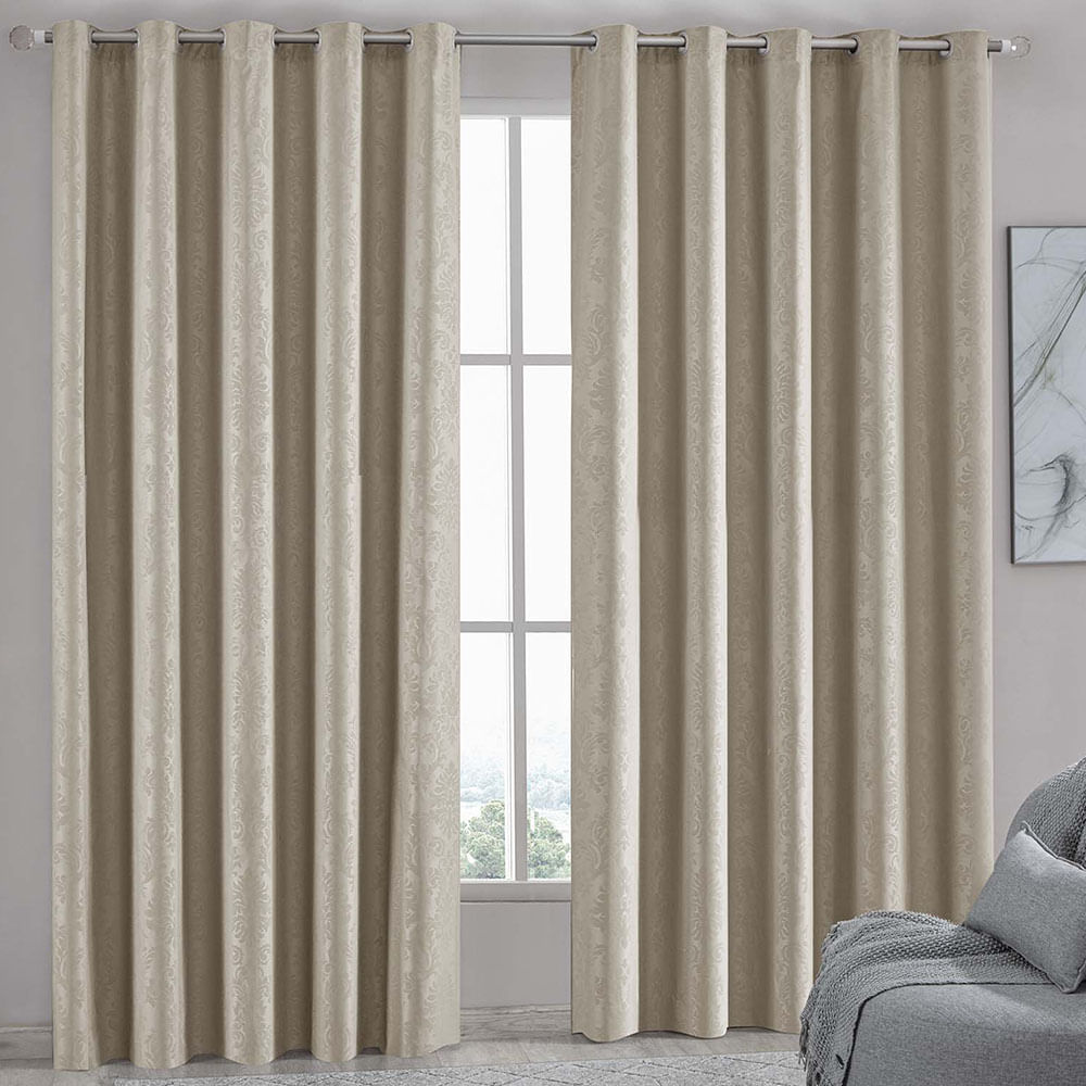 Cortina Iza Jacquard Estampado Floral 2,00x1,60m Sala Quarto Varão 2M - Bege