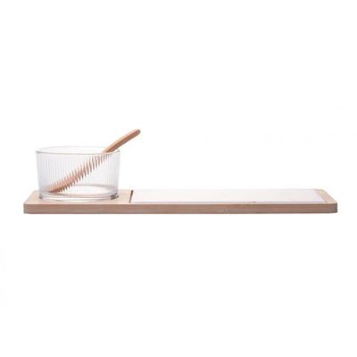 Conjunto Petisqueira Terrazo Vidro com Colher e Bandeja Lyor