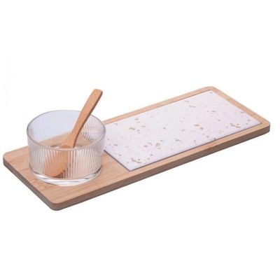 Conjunto Petisqueira Terrazo Vidro com Colher e Bandeja Lyor