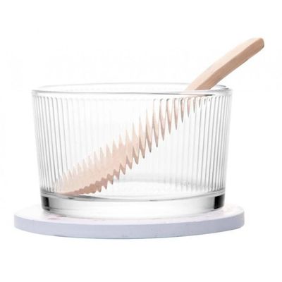Conjunto Petisqueira Terrazo Vidro com Colher e Bandeja Lyor