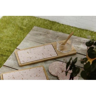 Conjunto Petisqueira Terrazo Vidro com Colher e Bandeja Lyor