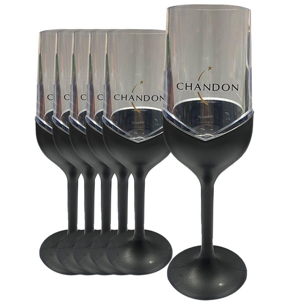 Lote Atacado Kit 6 Taças Champanhe Chandon Praia Luxo 250ml preto