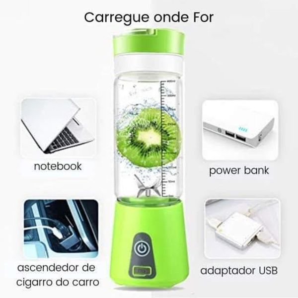 Mini Liquidificador Portatil Misturador Squeezers Recarregável Usb 6 Lâminas 380ml Verde