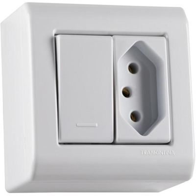 Caixa de Sobrepor com 1 Interruptor Simples 10 A 250 V e 1 Tomada 2P+T 20 A 250 V Tramontina LizFlex Branca