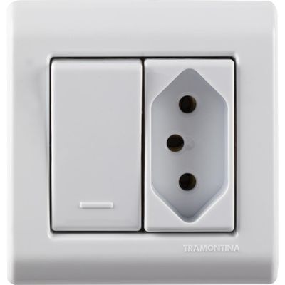 Caixa de Sobrepor com 1 Interruptor Simples 10 A 250 V e 1 Tomada 2P+T 20 A 250 V Tramontina LizFlex Branca