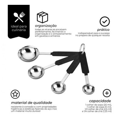 Conjunto De Colheres Medidoras Em Inox Ônix 4 Peças - Mimo