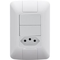 Conjunto 4x2 con 2 Interruptores Sencillos 6 A 250 V y 1 Tomacorriente  2P+T 20 A 250 V Tramontina Aria Blanco