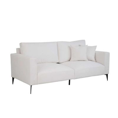 Sofá 3 Lugares com Molas Ensacadas 200 cm e Puff Unne Bouclé Off White