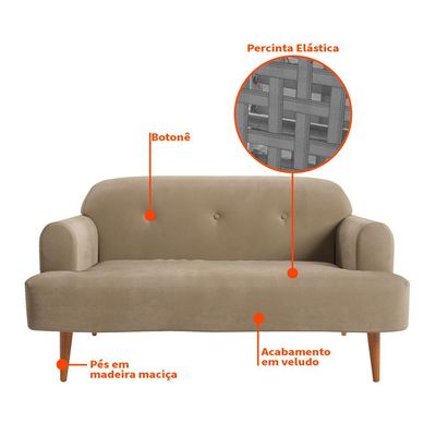 Sofá 2 Lugares Kiev Velosuede Bege 130 cm