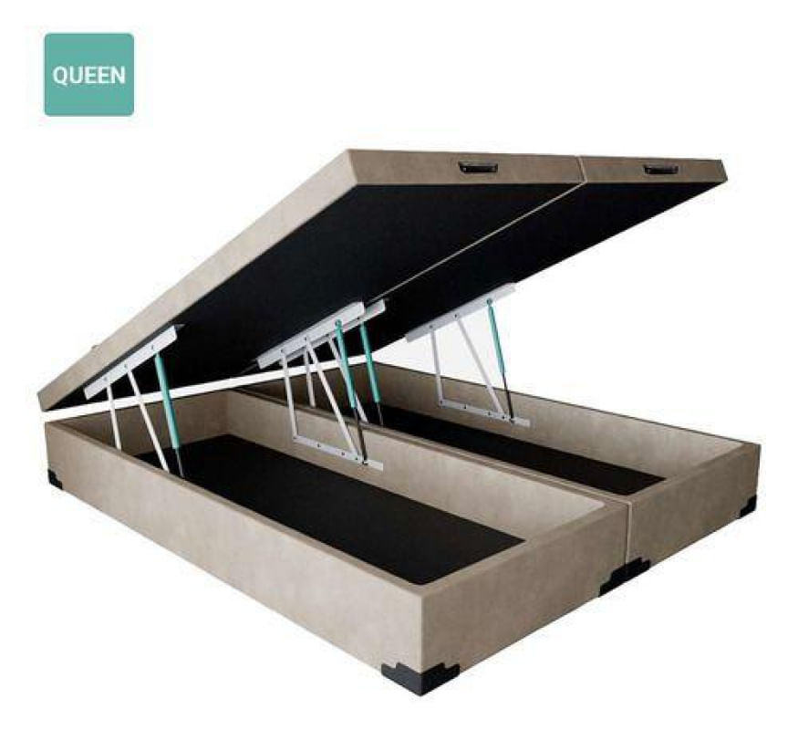 Cama Box Baú Queen Bipartido  Sintético Bege 38x158x198