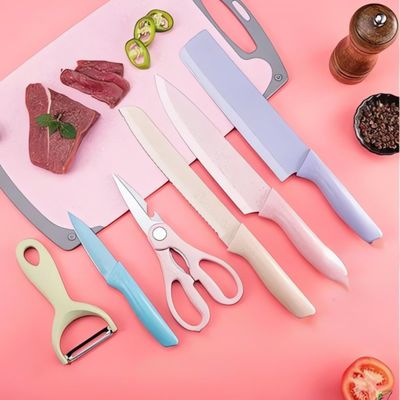 Kit Multiuso de Facas Premium - 6 Peças em Aço Inox com Descascador e Tesoura