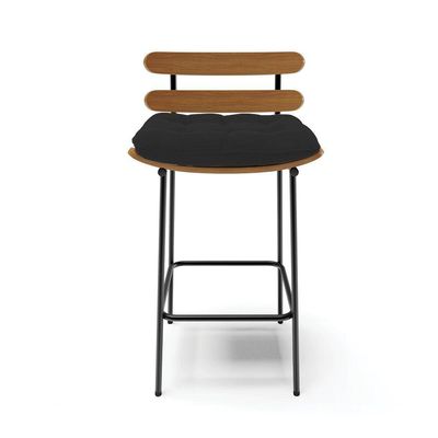 Banqueta Costela Veludo Preto Base Metálica Preto - D'rossi