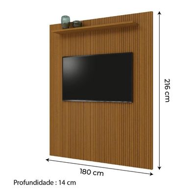 Painel Para Tv Até 75 Polegadas Ripado 3d Egeo C/ Prateleira 1,80m Cedro