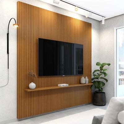 Painel Para Tv Até 75 Polegadas Ripado 3d Egeo C/ Prateleira 1,80m Cedro