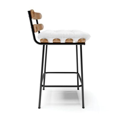 Banqueta Costela Corino Base Metálica Preto Cor Branco