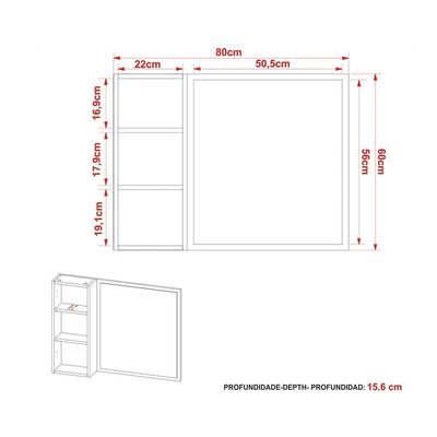 Espelheira de Banheiro BN3645 80x60cm Amêndoa/Branco - Tecno Mobili