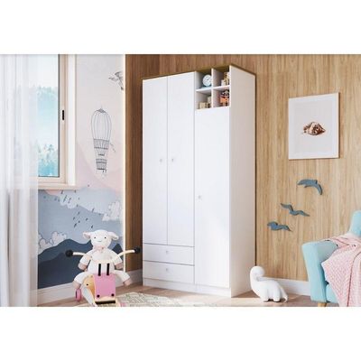 Guarda Roupas Infantil 3 Portas E 2 Gavetas Branco