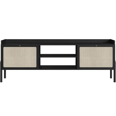 Rack Para Sala de Estar TV 65 Pol 183cm Pés Madeira Moss A03 Nero Preto - Lyam Decor