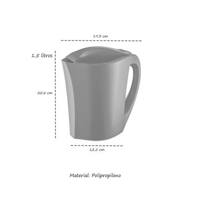 Jarra de Suco Agua 1,5L Tampa Preta e 4 Copos Plastico