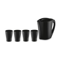 Jarra de Suco Agua 1,5L Tampa Preta e 4 Copos Plastico