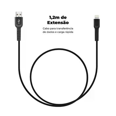 Cabo Dual Shock Lightning / USB A - Preto - 1,2m - no Atacado - Caixa Fechada 10 Unidades - Gshield