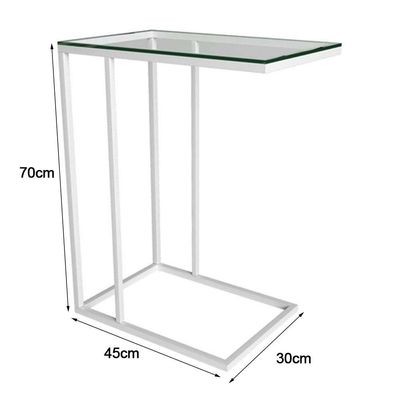 Mesa Lateral Industrial Encaixe Elena Vidro Branco