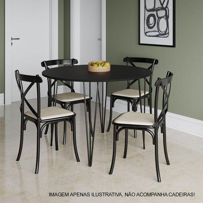 Mesa Jantar Redonda Preta Hairpin 90cm Elen Base Ferro Preto