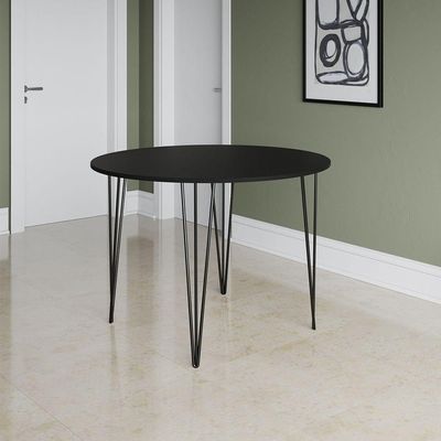 Mesa Jantar Redonda Preta Hairpin 110cm Elen Base Ferro Preto